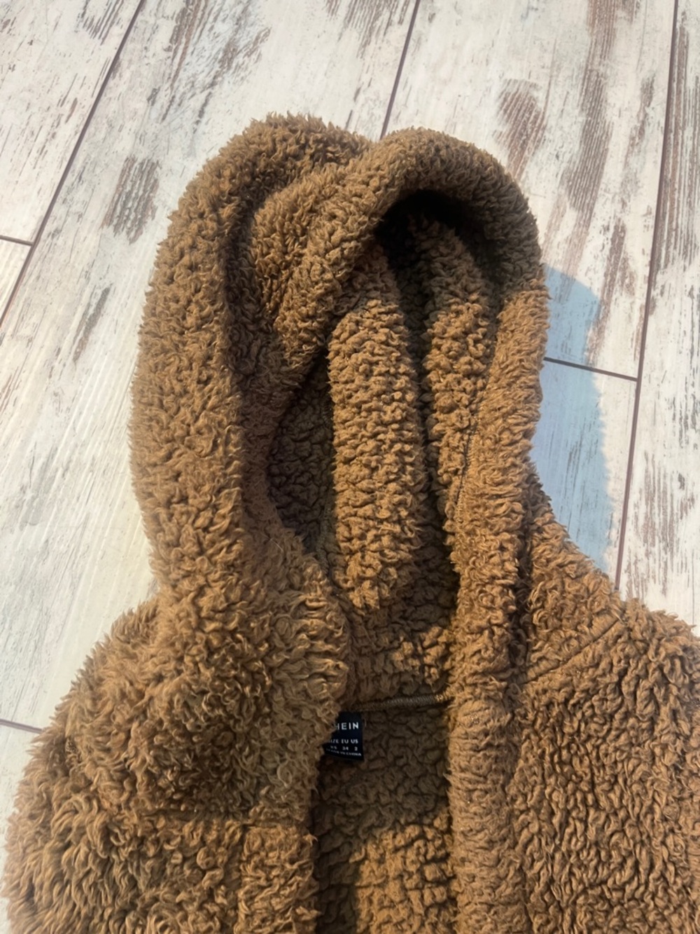 Shein Brown Faux Shearling Teddy Vest Hooded Open Front Small / Size 2 - Picture 5 of 9